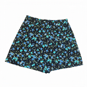 Vintage plus size black and blue rose floral print skort